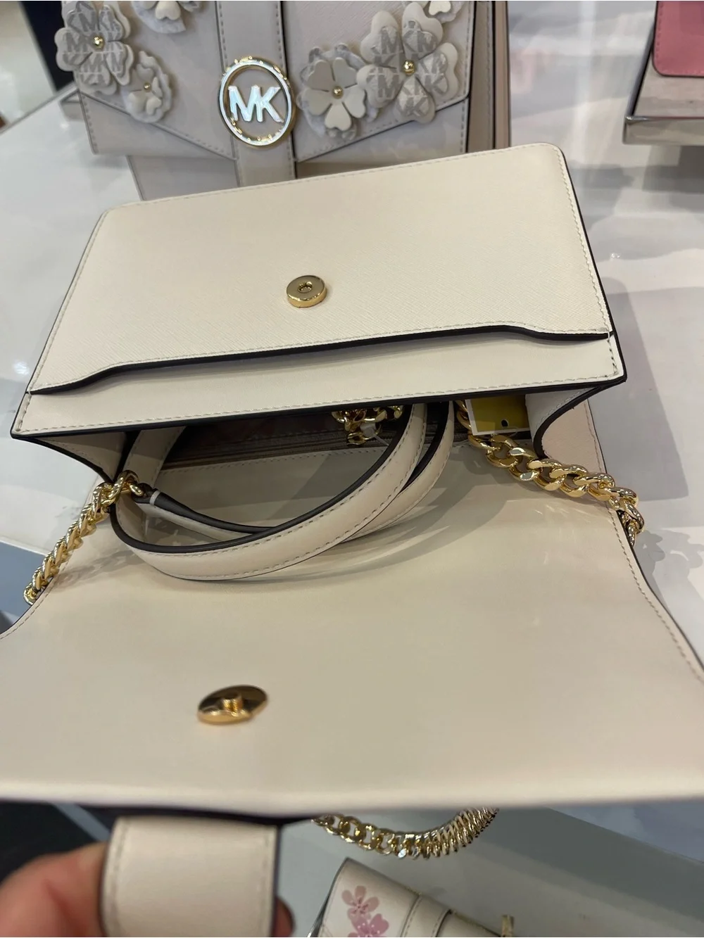 MICHAEL KORS Greenwich Sm Embellished Signature Logo Trim Crossbody Lt Cream NWT